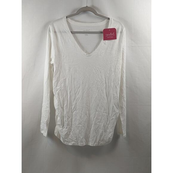 Ingrid‎ & Isabel White Maternity Top Long Sleeve Shirred Solid TShirt XL V Neck - Picture 7 of 8